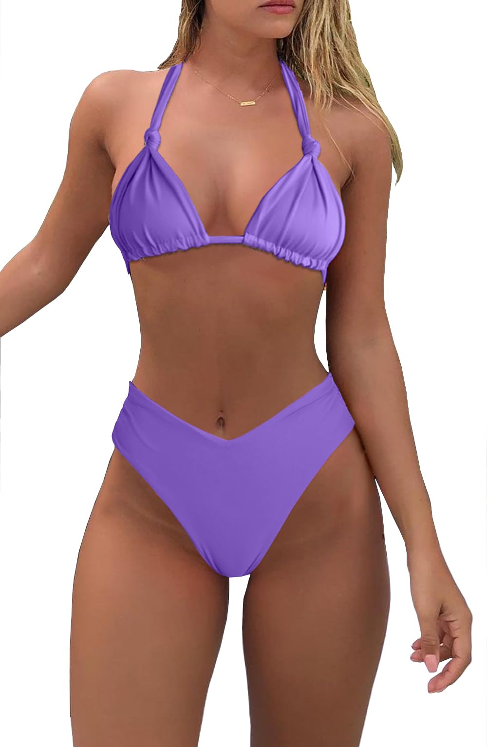 Bikini Sets for Women Sexy Halter Triangle String Bikini Cheeky V Cut High Waisted Thong Swimsuits 2 Piece